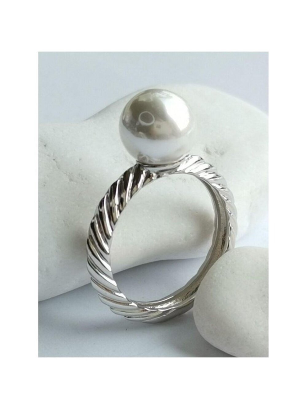 Swarovski Elements solitaire Pearl sterling silver cocktail ring size 8 🆕